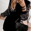 Embellished Sleeve Spliced Mini Dress Women Long Sleeve O Neck Casual Dress Winter Fashion Vestidos Streetwear - Takalr