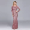 Evening Dresses Mermaid O Neck Full Sleeve Lace Appliques Tulle Long Party Gown Robe Soiree Elegant Formal Dress