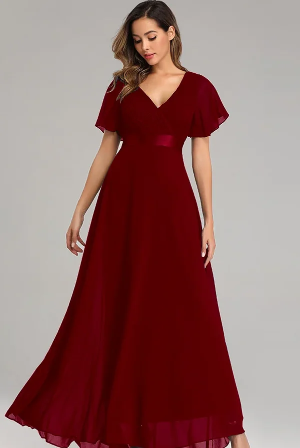 Evening Dresses Elegant V-Neck Ruffles Chiffon Formal Evening Gown Robe Vestidos De fiesta Dress for Wedding Party