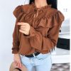 Fall Clothing Casual Tops Causal Long Sleeve Shirt Casual Round Neck Ruffled Long Sleeve Women Blouse Casual Tops - Takalr