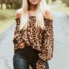 Fall Clothing For Women Tshirt Long Sleeve Tops Sexy Leopard Slash Neck Off Shoulder T Shirt Ruffles Tees Casual Streetwear - Takalr