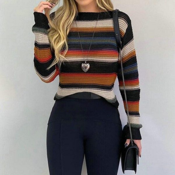 Fashion Casual Round Neck Striped  Long Sleeve Tie Dye Round Neck Women Pullover Fall Clothing Casual Women Hoodies - Takalr