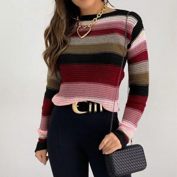 Fashion Casual Round Neck Striped  Long Sleeve Tie Dye Round Neck Women Pullover Fall Clothing Casual Women Hoodies - Takalr