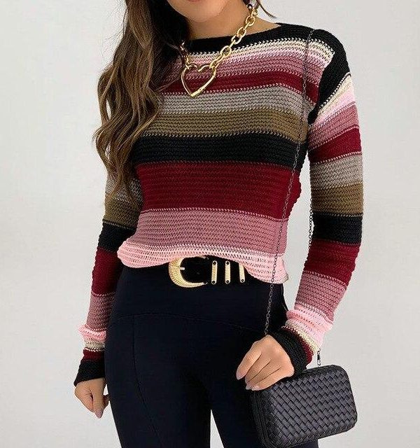 Fashion Casual Round Neck Striped  Long Sleeve Tie Dye Round Neck Women Pullover Fall Clothing Casual Women Hoodies - Takalr