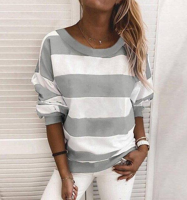 Fashion Casual Round Neck Striped Long Sleeve Women Pullovers Fall Clothing Women Long Sleeve Sweatshirt Women Hoodies - Takalr