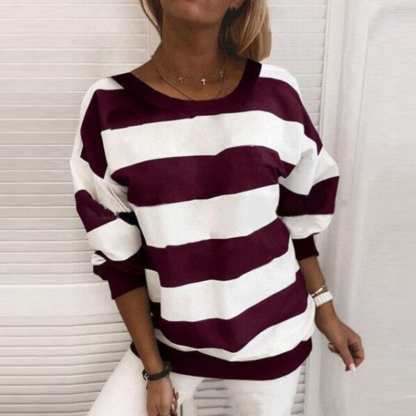 Fashion Casual Round Neck Striped Long Sleeve Women Pullovers Fall Clothing Women Long Sleeve Sweatshirt Women Hoodies - Takalr