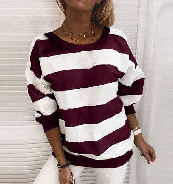 Fashion Casual Round Neck Striped Long Sleeve Women Pullovers Fall Clothing Women Long Sleeve Sweatshirt Women Hoodies - Takalr