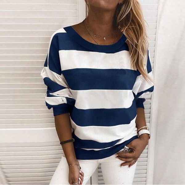 Fashion Casual Round Neck Striped Long Sleeve Women Pullovers Fall Clothing Women Long Sleeve Sweatshirt Women Hoodies - Takalr