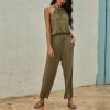 Fashion Casual Solid Color Halter Hollow Out Sleeveless Women Jumpsuit Summer Sleeveless Women Overalls Sexy Jumpsuit - Takalr