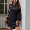 Fashion Casual Solid Color Round Neck Loose Lantern Sleeve Women Dress Casual Long Sleeve Women Dress Fall Clothing Women - Takalr