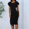 Fashion Casual Solid Color Ruffled Butterfly Sleeve Women Bodycon Dress Sexy Women Office Wear Black Dress Women - Takalr