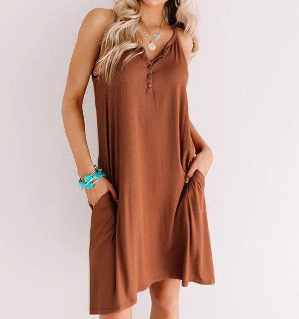 Fashion Casual Solid Color V Neck Short Sleeve Loose Women Dress Short Sleeve Summer Dress Women - Takalr