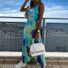 Fashion Casual Summer Sleeveless Tie Dye High Split Slim Women Dress Casual Women Summer Dress Sexy Women Dress Summer - Takalr