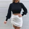 Fashion Fall Clothing Round Neck Solid Color Long Sleeve Women Crop Tops Long Sleeve Women Tops and Shirt Women Blouse - Takalr