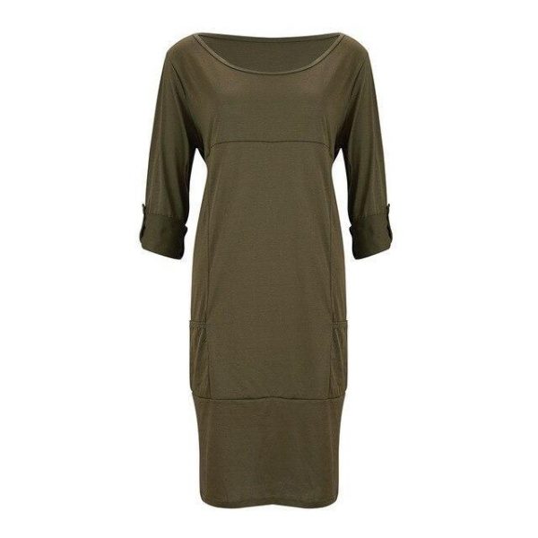 Fashion Long Sleeve Dress Women Casual Solid Color Round Neck Long Sleeve Women Dress Casual Women Shirt Dress - Takalr