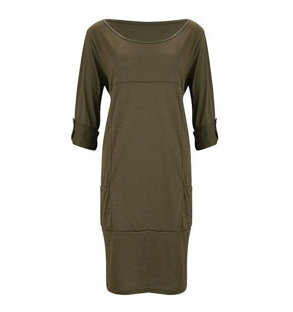 Fashion Long Sleeve Dress Women Casual Solid Color Round Neck Long Sleeve Women Dress Casual Women Shirt Dress - Takalr