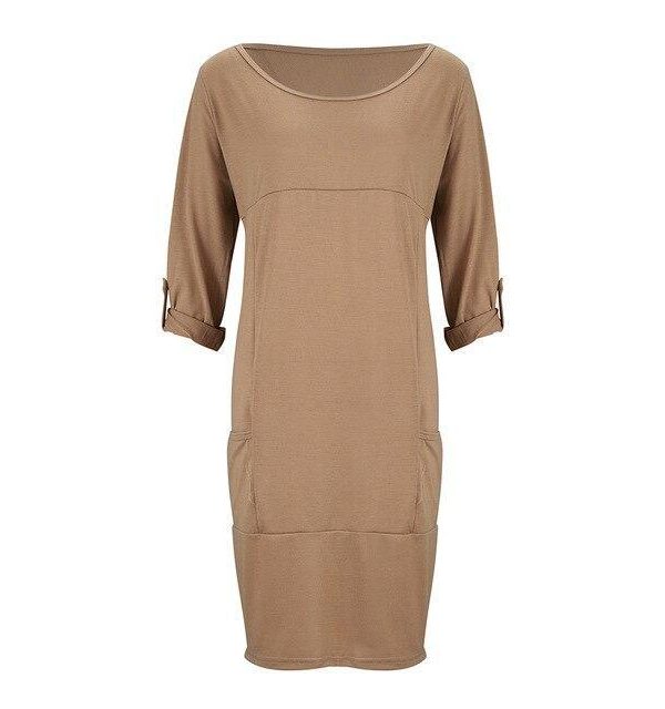 Fashion Long Sleeve Dress Women Casual Solid Color Round Neck Long Sleeve Women Dress Casual Women Shirt Dress - Takalr