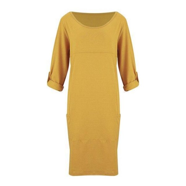 Fashion Long Sleeve Dress Women Casual Solid Color Round Neck Long Sleeve Women Dress Casual Women Shirt Dress - Takalr