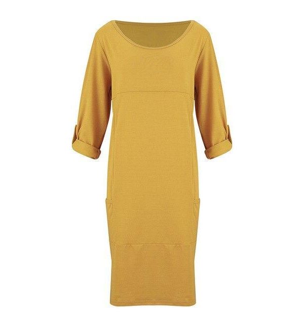 Fashion Long Sleeve Dress Women Casual Solid Color Round Neck Long Sleeve Women Dress Casual Women Shirt Dress - Takalr