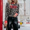 Fashion Long Sleeve Women Sweatshirt Fall Clothing  Casual Leopard Letter Printed Long Sleeve Women Pullovers Women Clothing - Takalr