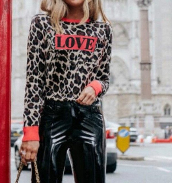 Fashion Long Sleeve Women Sweatshirt Fall Clothing  Casual Leopard Letter Printed Long Sleeve Women Pullovers Women Clothing - Takalr