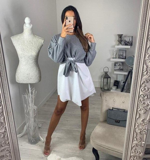 Fashion Round Neck Bow Bandage Patchwork  Long Sleeve Bandage Dress Casual Long Sleeve Women Shirt Dres  Shirt Dress Women - Takalr