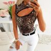 Fashion Sexy Leopard Pritned Hollow Out Sleeveless Turtleneck Women Blouse Sexy Women Tops and Shirt Summer Clothing - Takalr