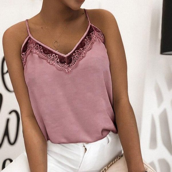 Fashion Sexy Low Cut Lace Patchwork Sleeveless Women Camis Sexy Tank Tops Women Summer Tshirt - Takalr