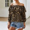 Fashion Sexy Off Shoulder Ruffled Leopard Printed Lanter Sleeve Women Blouse Sexy Women Long Sleeve Shirt Fall Clothing - Takalr