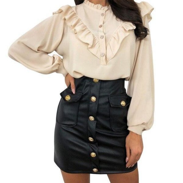 Fashion Sexy Solid Color Leather Bodycon High Waist Short Pencil Skirt Mini  Button Zipper Skirts Casual Slim Mini Skirt - Takalr