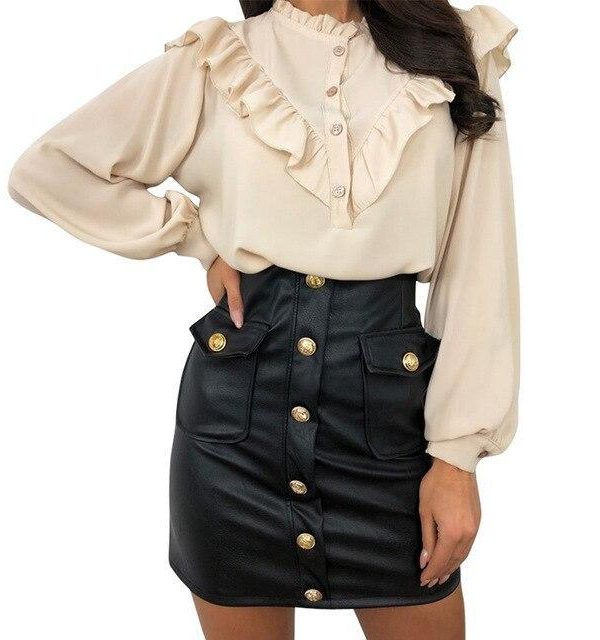 Fashion Sexy Solid Color Leather Bodycon High Waist Short Pencil Skirt Mini  Button Zipper Skirts Casual Slim Mini Skirt - Takalr