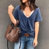 Fashion Solid Color Bluse V Neck Women Blouse  Short Sleeve Women Blouse Casual Tops and Shirt Summer Tops - Takalr