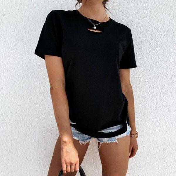 Fashion Solid Color Hollow Out Roun Neck Women Blouse Short Sleeve Women Blouse Summer Sexy Tops and Shirt - Takalr