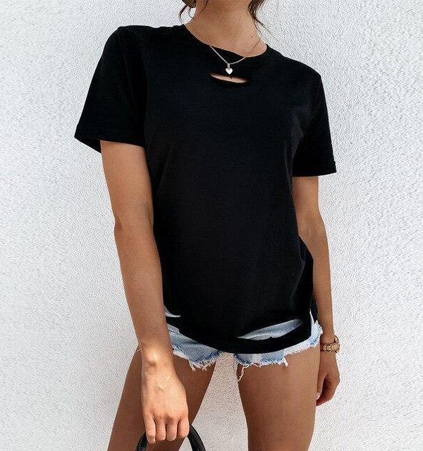 Fashion Solid Color Hollow Out Roun Neck Women Blouse Short Sleeve Women Blouse Summer Sexy Tops and Shirt - Takalr