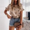 Fashion Solid Color Strar Printed Roun Neck Women Short Sleeve Tshirt Women Summer Sexy Tops and Shirt - Takalr