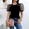 Fashion Summer Black Round Neck Puff Sleeve Women Blouse Short Sleeve Women Blouse Sexy Tops and Shirt Summer Tops Women - Takalr