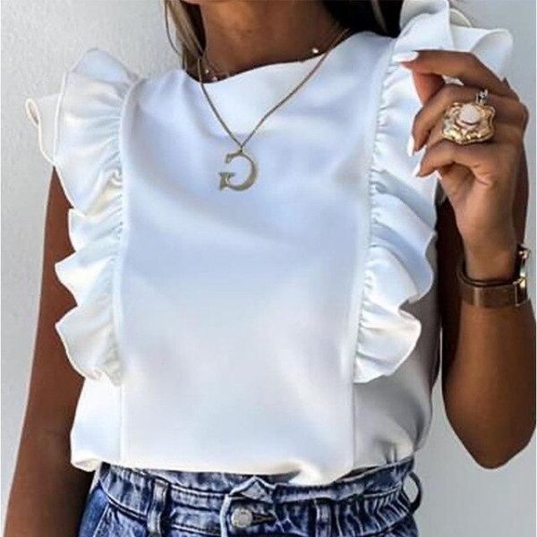 Fashion Summer Solid Color Round Neck Sleeveless Butterfly Sleeve Women Blouse Sexy Women Tops and Shirt Women Clothing - Takalr