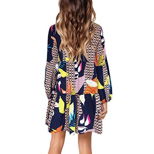 Fashion Womens Long Sleeve Dress Maple Leaf Printed Swing Loose Comfy Casual Dress A-line Fashion Dress#D3 - Takalr