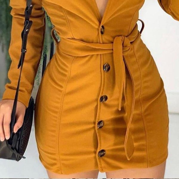 Faux suede leather dress women Long sleeve button sexy v neck dress Autumn Slim fit bodycon dresses suede vestidos - Takalr