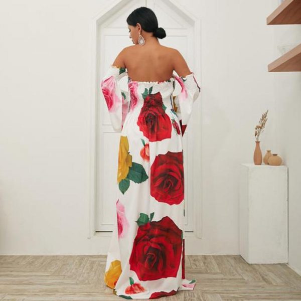 Flared sleeve off shoulder bohemian dress Women floral printed long dress Autumn fashion vacation maxi dress Boho vestidos - Takalr