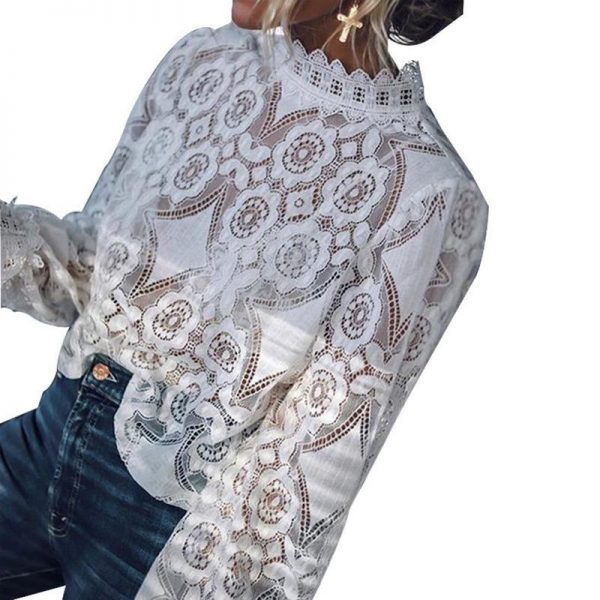 Floral crochet lace blouse women tops Long sleeve black white blouse shirt Elegant womens tops and blouses Summer ladies blusas - Takalr