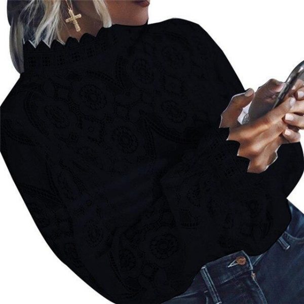 Floral crochet lace blouse women tops Long sleeve black white blouse shirt Elegant womens tops and blouses Summer ladies blusas - Takalr