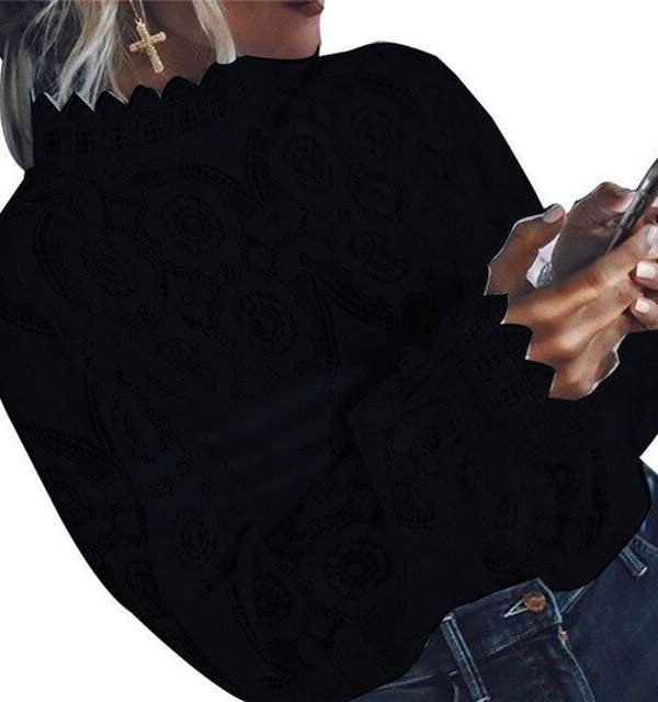 Floral crochet lace blouse women tops Long sleeve black white blouse shirt Elegant womens tops and blouses Summer ladies blusas - Takalr