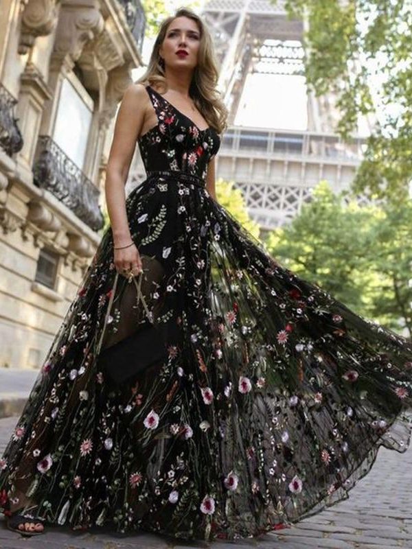 Flower embroidery maxi dress Women Backless v neck long party dress Elegant sleeveless plunging mesh dress summer vestidos - Takalr