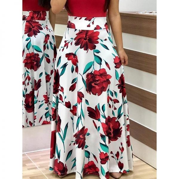 Flower printed long dress Women short sleeve high waist plunge dresses Autumn fashion bohemian dresss Boho maxi vestido - Takalr