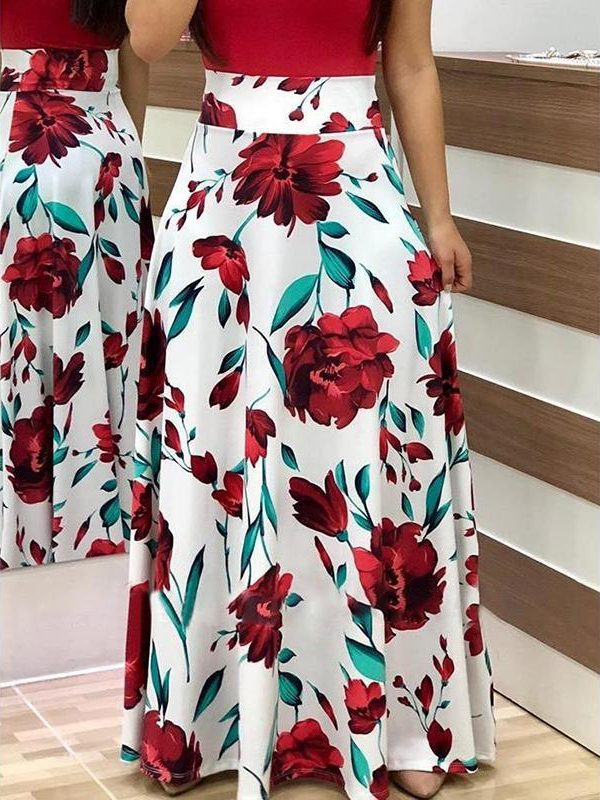 Flower printed long dress Women short sleeve high waist plunge dresses Autumn fashion bohemian dresss Boho maxi vestido - Takalr