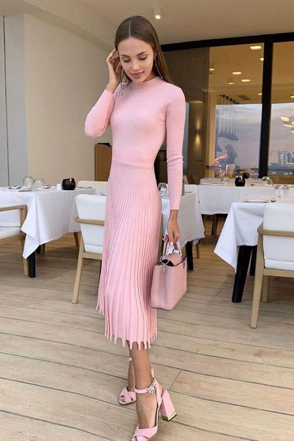 Women Knitted Long Dress Autumn Winter Slim Sleeve Ladies Dresses - Takalr