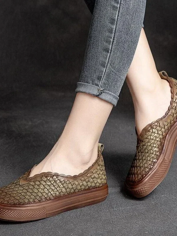 Fashion Women Shoes Genuine Leather Loafers Women Casual Shoes Mother Soft Comfortable Shoes Women Flats Non-slip