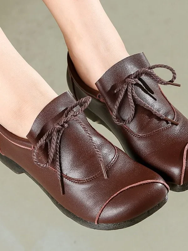 Flats Women Shoes Genuine Leather Big Toe Spring Autumn Slip-On Handmade Retro Concise Ladies Shoes