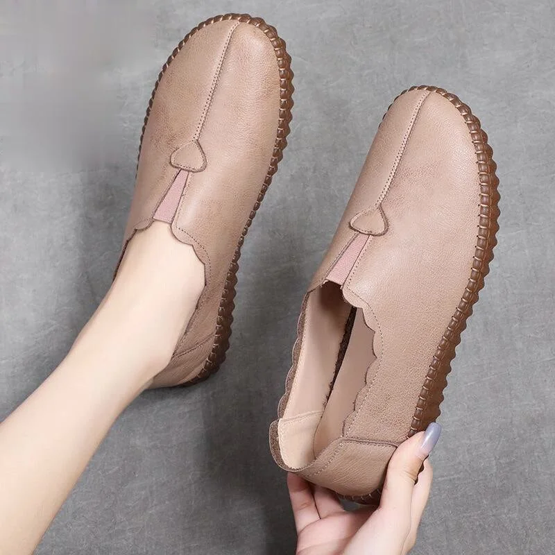 Genuine Leather Retro Shoes for Women Slip On Flats Ladies Casual Soft Loafers Female Spring Solid Driving Footwear - Image 2